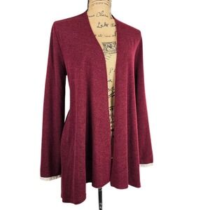 Miin Burgundy Open Front Cardigan Crochet Lace Back Bell Sleeve Wine Red Medium